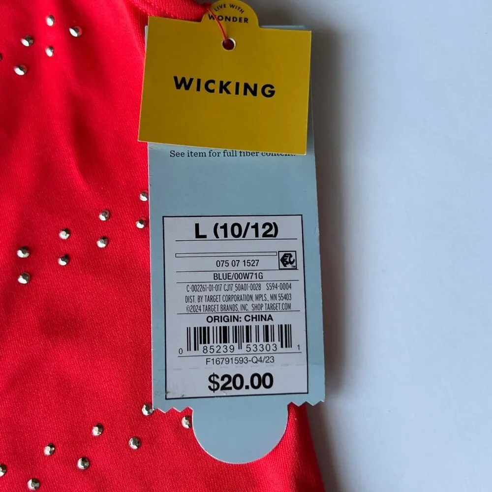 Cat & Jack Red Blue Sparkle Rhinestone Tank Leotard Wicking Fabric Girls L 10/12